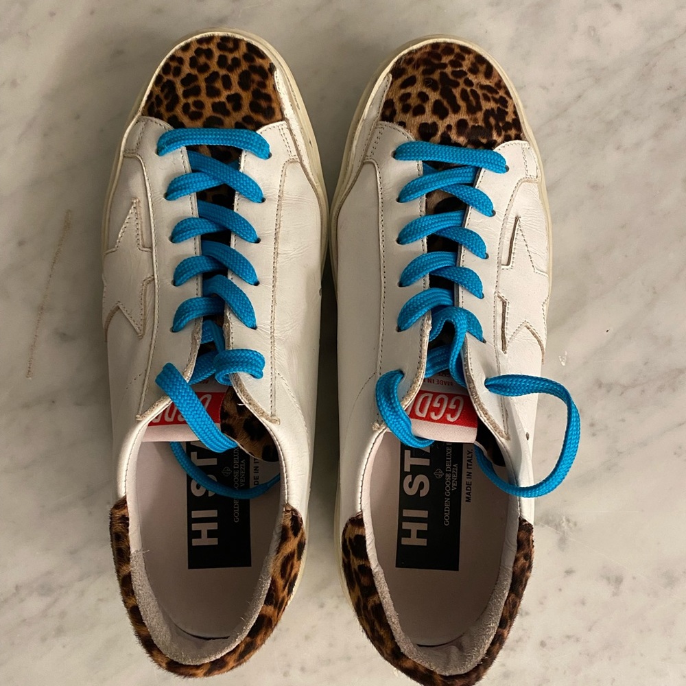 Golden goose leather and leopard platform